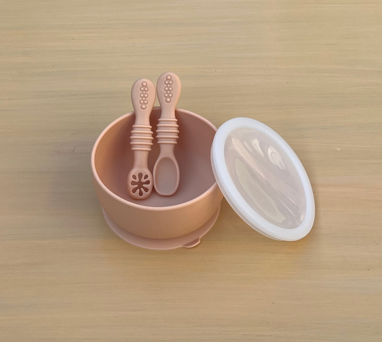 Silicone Suction Bowl with Lid & Prespoons