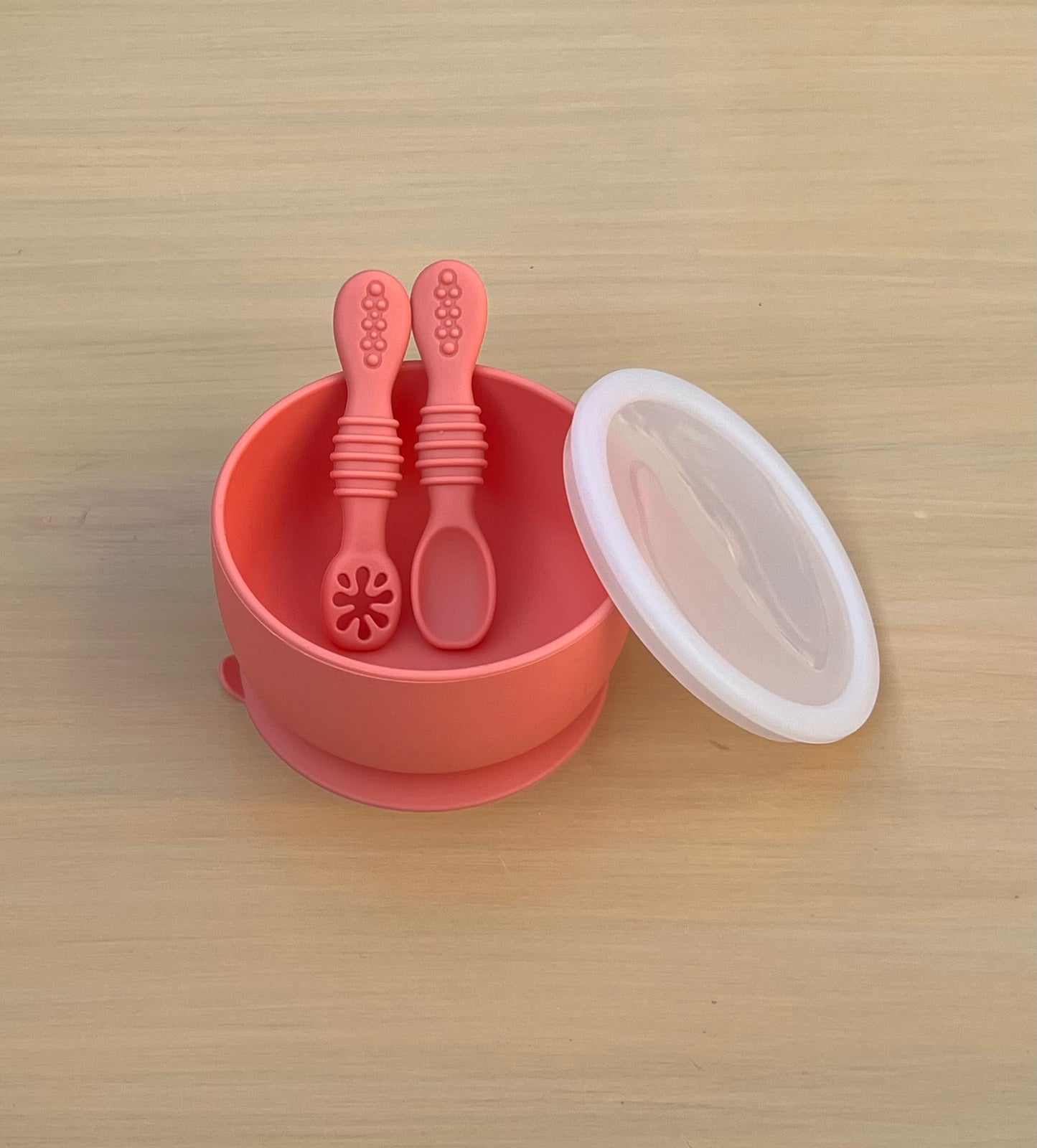 Silicone Suction Bowl with Lid & Prespoons
