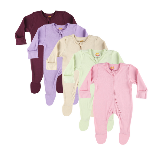 Burgundy/Purple/Sand/Lime/Pink (pack of 5) (full sleeves+closed feet)
