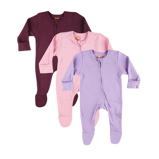 Burgundy/Pink/Purple (pack of 3) (full sleeves+closed feet)
