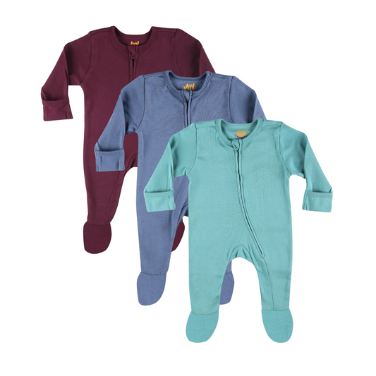 Burgundy/Blueberry/Sea blue (pack of 3) (full sleeves+closed feet)