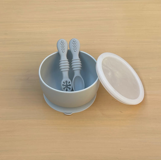 Silicone Suction Bowl with Lid & Prespoons