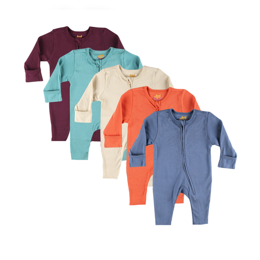 Burgundy/Sea blue/Beige/Orange/Blueberry (pack of 5) (full sleeves+open feet)