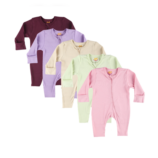 Burgundy/Purple/Beige/Lemon/Pink (pack of 5) (full sleeves+open feet)